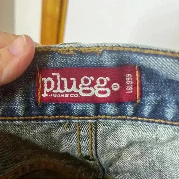 Plugg Distressed Denim Jeans Mens 36x30 Blue Y2K Skater Straight Leg - Picture 9 of 10